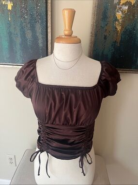 Almost Famous Chocolate Brown Ruched Square-Neck Crop Top